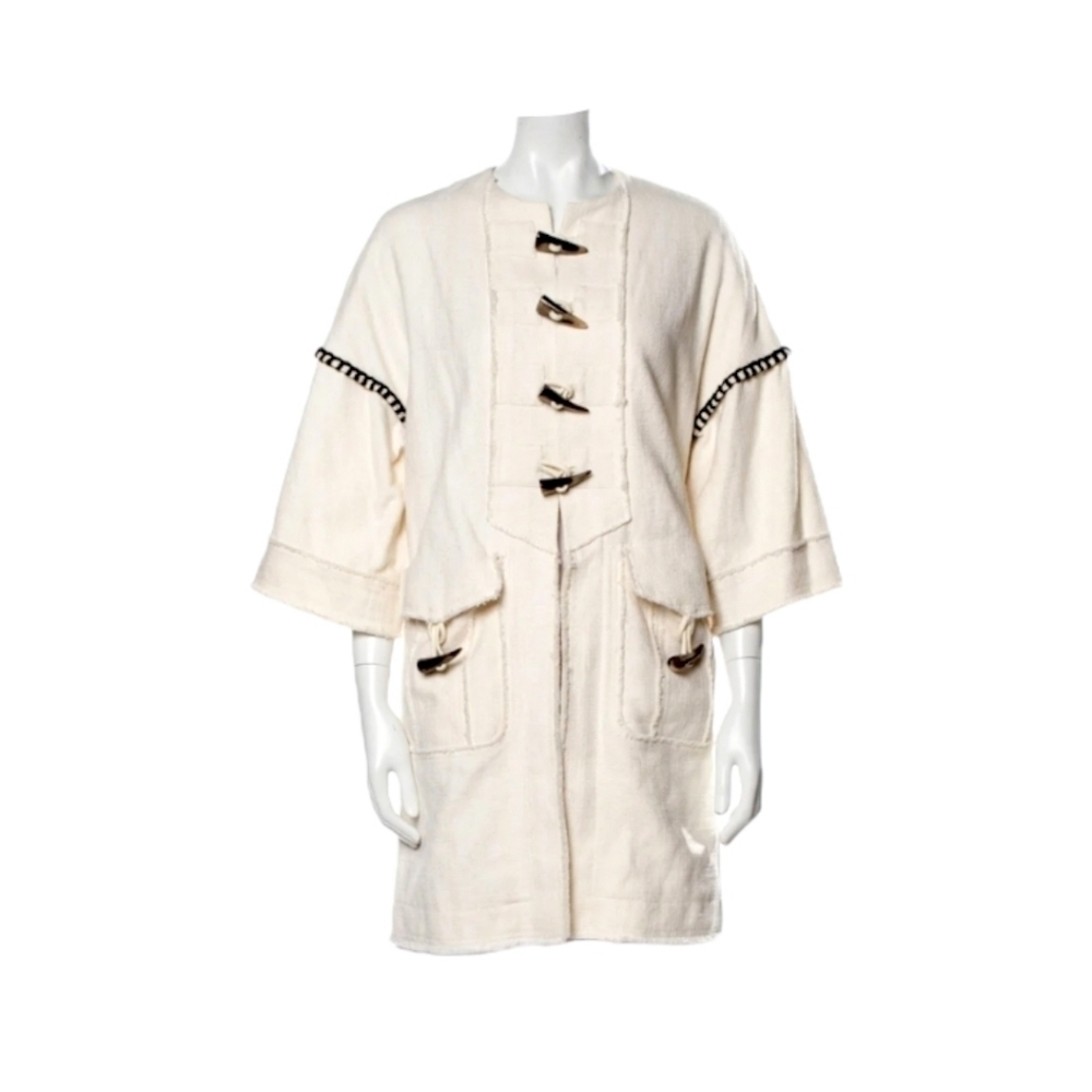 Derek Crosby White Toggle Lagenlook Raw Hem Pennylane Modern Coat